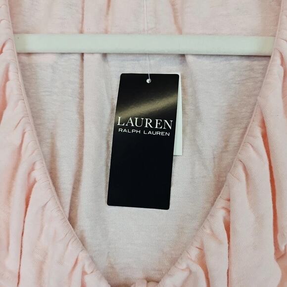 Lauren Ralph Lauren Ruffled Flutter-Sleeve Peplum Top Womens Size L Pink Linen - Picture 7 of 10